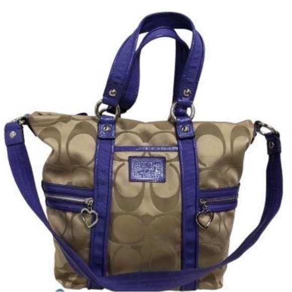 💜Certified Authentic💜 Coach Poppy Daisy Signature Tote Purple / Khaki EUC - Picture 1 of 8